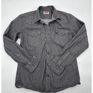 WRANGLER Grey Denim Shirt Western Worker Cowboy Men's Size M